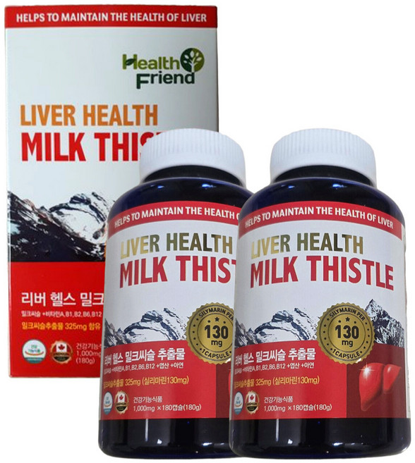 헬스프랜드 캐나다 리버 헬스 밀크씨슬 6개월분 실리마린 간 영양제, 180정, 2개