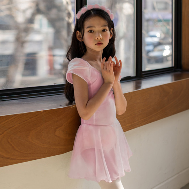 ATB-4002-핑크-반팔쉬폰원피스 발레복 아떼르발레