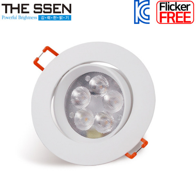 더쎈 LED 다운라이트 3인치 5W 에코 직회전 매입등 AC타입 세트, 화이트바디 전구색(노란빛), 1개