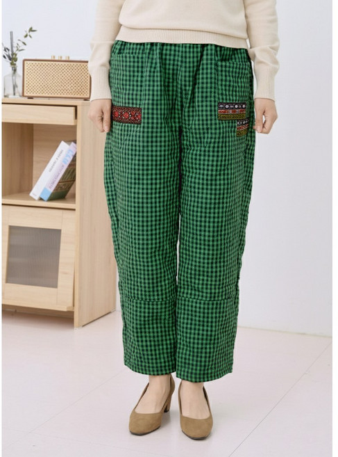 엄마옷 마미소 면 체크 솜 배기 바지 겨울 패딩 방한 누빔 기모 할머니 빅사이즈 40 70 마담 중년 여성 옷