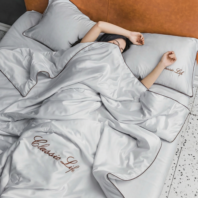 LINSHU 쿨링 소재 여름 이불 부드러움 통기성, 그레이