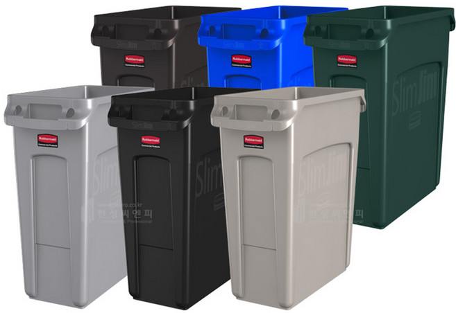러버메이드 벤티드 슬림짐 휴지통 뉴슬림짐 60L 80L 분리수거 쓰레기통, 녹색