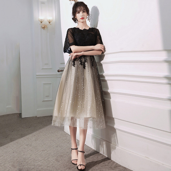 블랙 이브닝 드레스 미디 롱 드레스 웨딩사진 SH32