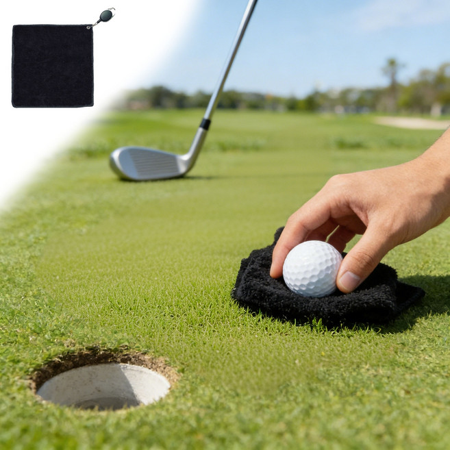 골프 릴 타올 극세사 30x30cm 4개세트 클럽 휴대용, 블랙, 4개