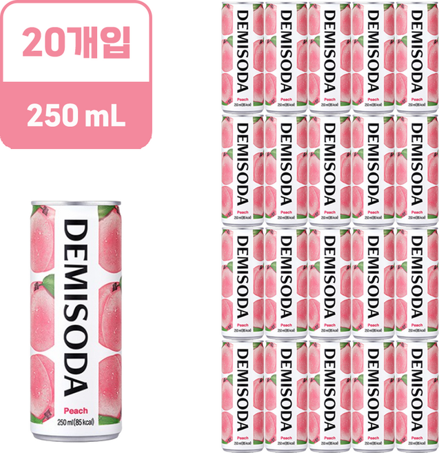 데미소다 복숭아 250ml 10캔+청포도 250ml 10캔 총20캔, 20개