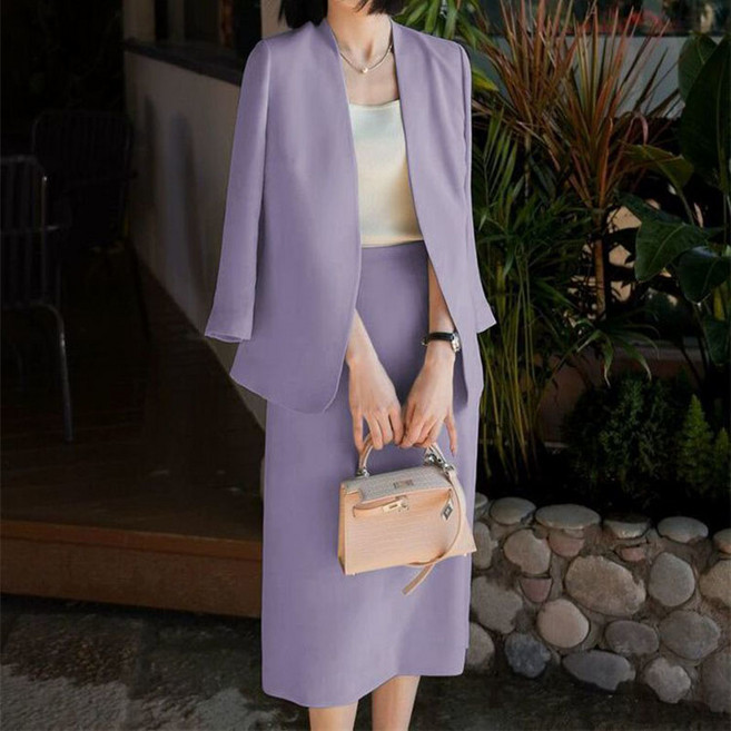 봄 가을 여성 정장 치마 세트 캐주얼 패션 긴팔 자켓 + 하이웨이스트 스커트 상하의 투피스 기질 여자 정장 세트 WXY