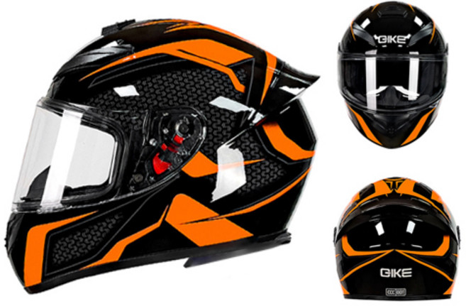 QIKE 바이크 풀페이스 오토바이 헬멧, BC36블랙오렌지