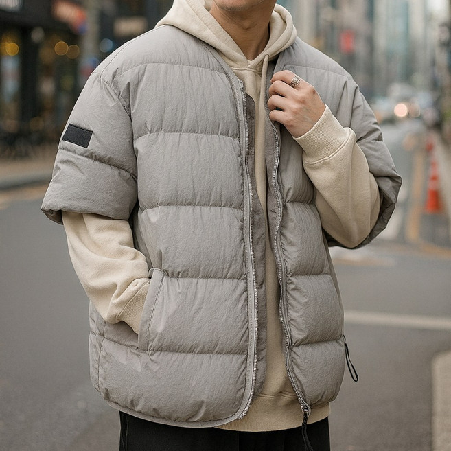 365lifestyle 남성 경량 반팔 조끼 패딩 점퍼 빅사이즈 겨울 오버핏 누빔 깔깔이