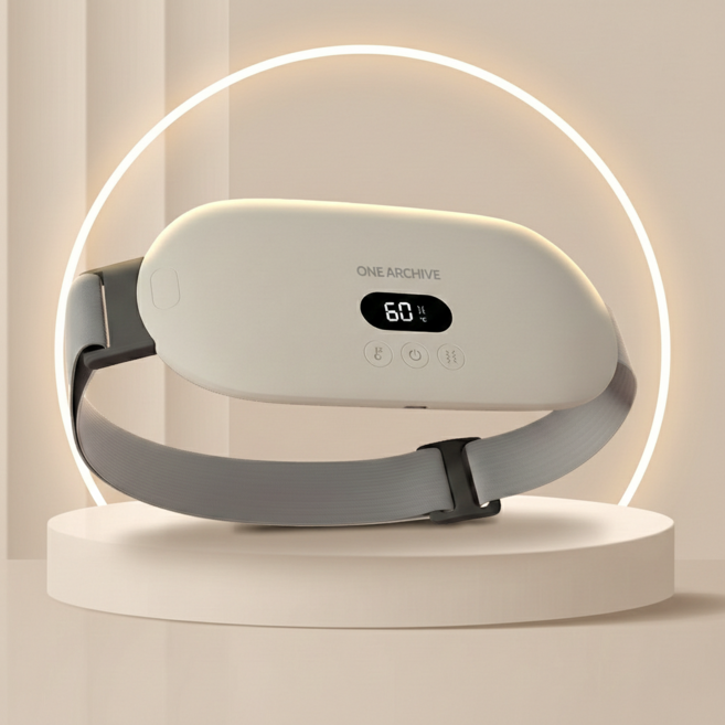 [배터리 2배 Up] 원아카이브 복부 온열 찜질기 생리통 배 충전식 무선 마사지기, OAC001, 화이트베이지