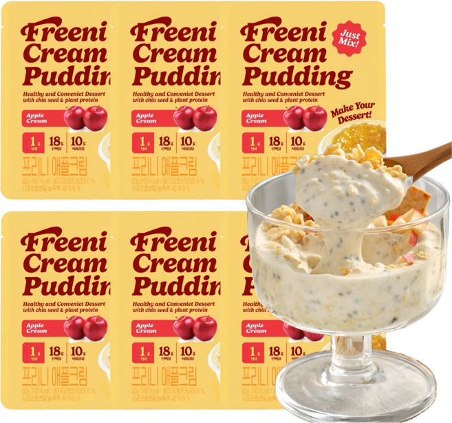 프리니 저당 단백질 사과크림푸딩 다이어트 떠먹는 케이크 식사대용 디저트, 6개, 60g