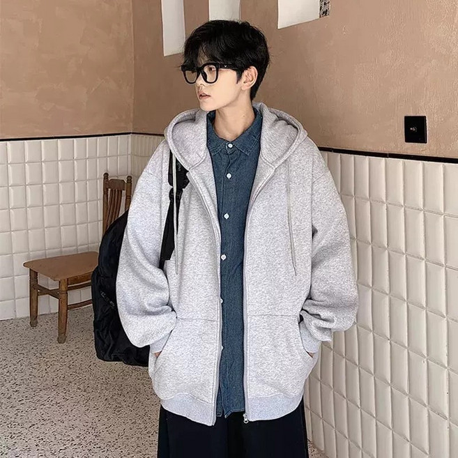小蘭優購 日系連帽外套 韓國秋款休閒情侶寬鬆素面開衫衛衣