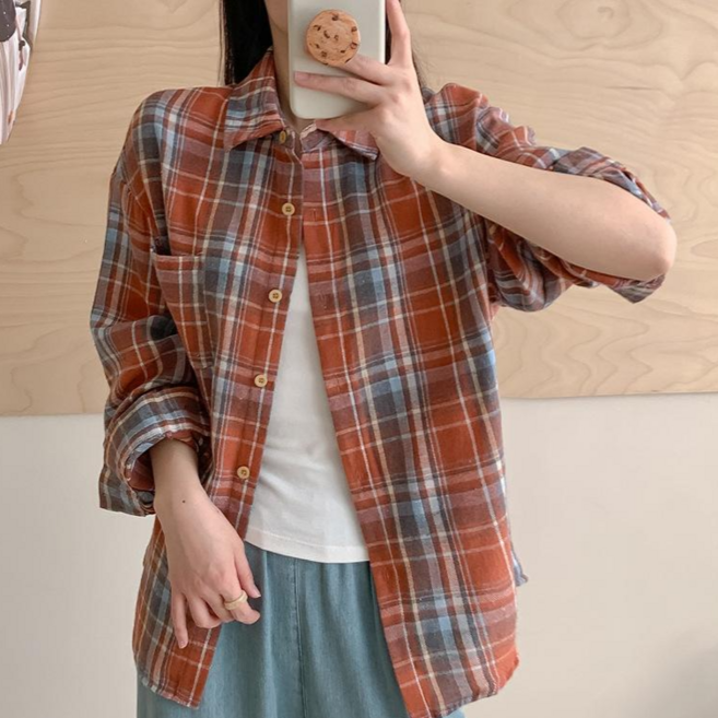 [엔젤D] 여성 간절기 스프링 폴른 체크 셔츠