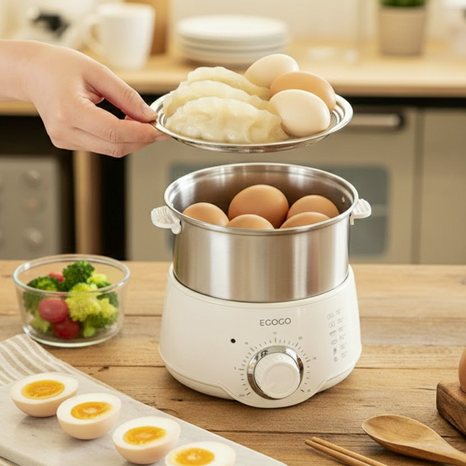 하루하우스 올스텐계란찜기 에그쿠커 계란삶는기계 찜기 계란찜기, 2단