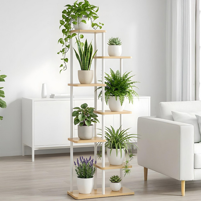 CK리빙 거실 화분 정리대 인테리어 거치대 선반, 7단, 화이트월넛