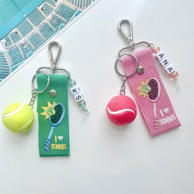 테니스 빅볼 이니셜 키링 열쇠고리 백참 굿즈 답례품 차키 가방 백팩 네임택, 선택안함, 핑크 빅볼, 테니스 그린
