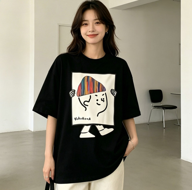 썸머 통기성 200g 고중량 면 베이직 반팔티 루즈핏 오버핏 라운드넥 빅사이즈 남녀공용 반팔티셔츠 슬림 무지반팔티 빅사이즈반팔티 일본 감성 요코하마 데일리룩