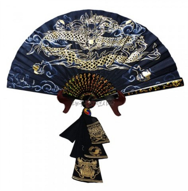 황금용부채 6색 (좌대미포함) 신중부채 점사부채 무구 신물 무속용품 불교용품, 검정, 1개