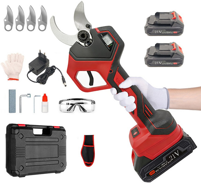 QZMY 21v 무선 충전 전동 전지가위 BLDC모터 40mm 충전식 나무 가지치기 2.0AH 배터리2개 풀세트, 1세트