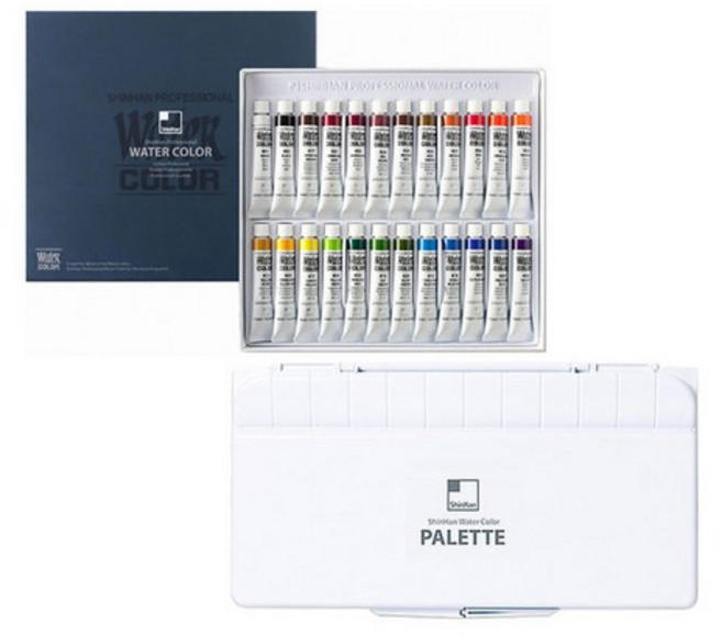 신한화구 전문가 수채화 물감 7.5ml x 24p + 24칸 팔레트, 24색