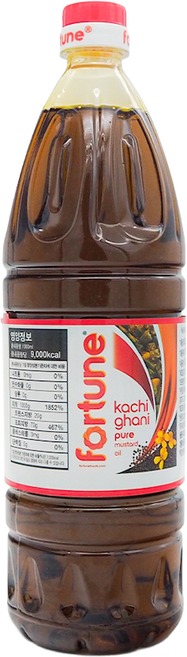Fortune Kachi Ghani Pure Mustard Oil Indian Cooking Oil 겨자유, 1개, 1L