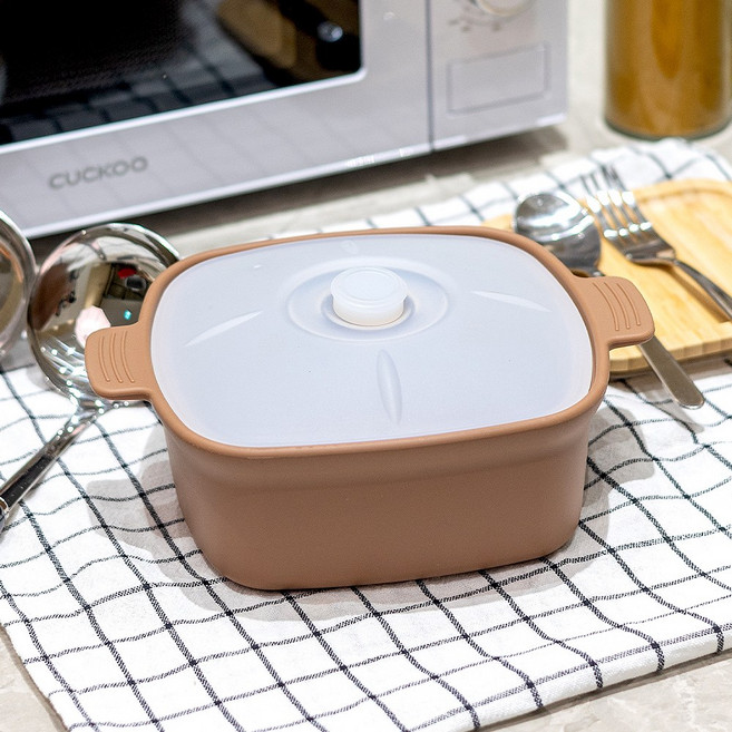 꿈꾸는리빙 국산 실리콘 계란찜기 전자레인지 용기 무독성 찜기 주방용품, 멀티쿠커 / 바디:아몬드브라운 / 뚜껑:반투명, 1개