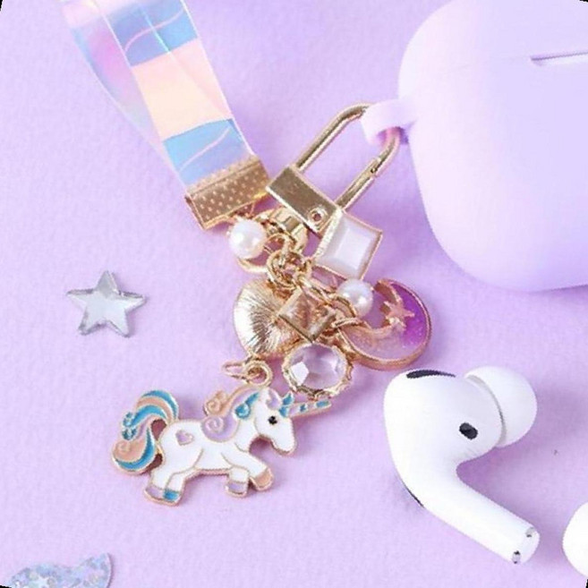 귀여운 유니콘키링 보라색포인트 에어팟프로 핸드폰악세서리 Z플립 버즈키링, 1개, 퍼플하트이니셜파츠 추가안함
