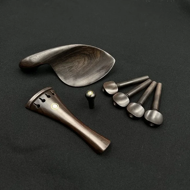 1 세트 4/4 바이올린 천연 흑단 목재 액세서리 부품 피팅 테일피스 + 튜닝 페그 + 엔드핀 + 턱 받침