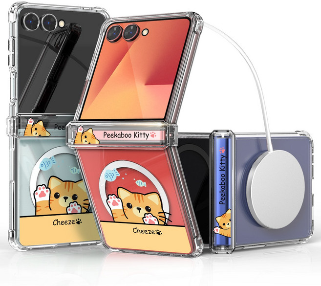 이디즌 갤럭시 Z플립7 케이스 클리어 맥세이프 힌지보호 커버 링크 젤하드 에어백 하이브리드 빼꼼 디자인