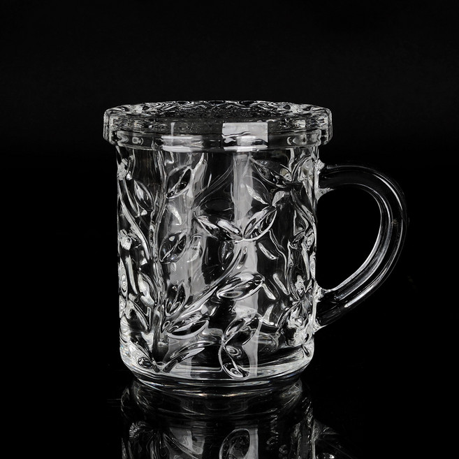 뚜껑 있는 머그잔 카페 커피 유리 머그컵 250ml 예쁜 찻잔, 1개, 넝쿨