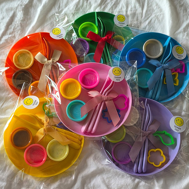 이케아 어린이 식기 플레이도우 세트 구디백 어린이집 생일선물 답례품, 혼합색상, 6개