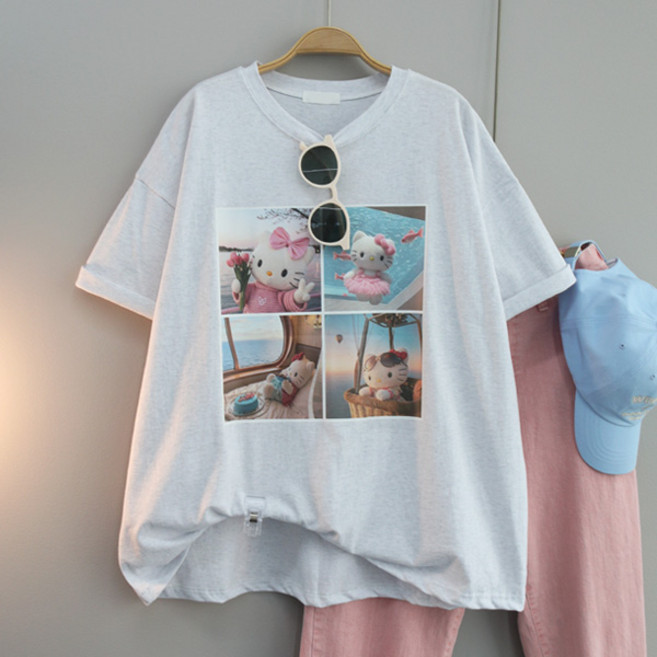 달콩 여성 포토캣츠프린팅박스반팔티 빅사이즈