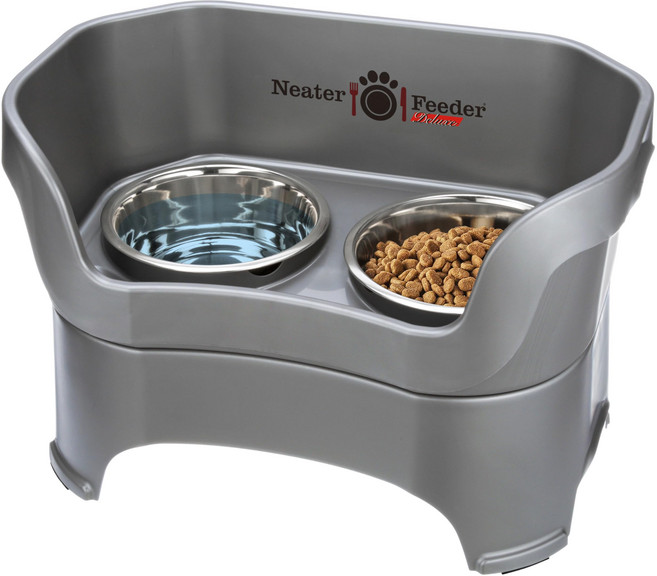 Neater Feeder Deluxe Mess Proof Pet Bowls Elevated - Made in USA - No Spill Raised Dog Food Bowl S, 건메탈 그레이, N/A