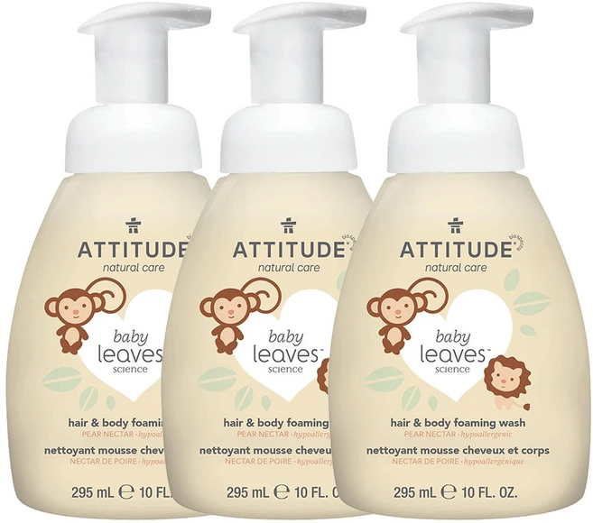 에티튜드 ATTITUDE 베이비 리브즈 사이언스 유아 헤어 앤 바디 포밍 워시 배향 295ml 3개 - 쿠팡