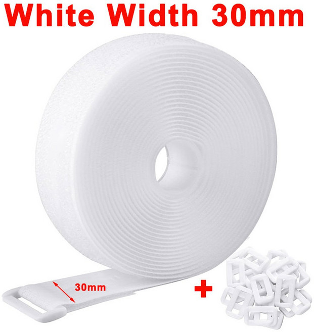 5/2/1미터 재사용 가능한 패스너 및 루프 버클이 있는 고정 스트랩 조정 케이블 프리 컷 길이 나일론, 5Meter 20Pcs Bu les, White width 30mm, 1개