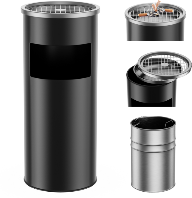 뷔이위이 재떨이 대형 스테인리스 스탠드 업소용 휴지통 겸용 재떨이, 블랙