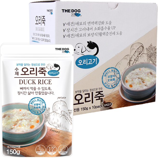 더독 강아지 고양이 보양식 원기회복 영양간식, 10개, 오리죽, 150g