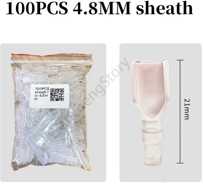100피스 2.8mm 6.3mm 플러그 스프링 암 스페이드 냉간 압착 단자 커넥터 자동차 스피커 와이어 세트., 02 100PCS 4.8MM sheath, 01 Silver