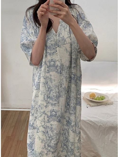 아틀란티스 여름잠옷 반팔 빅사이즈 원피스잠옷 여성 임부복 수유 임산부