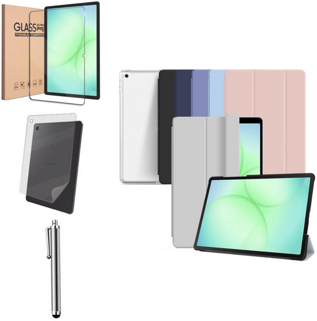 케이스나라 갤럭시탭 A11+ 플러스 / A11 호환 투명 클리어 케이스 북커버 강화유리 액정보호필름, 라이트그레이, 1개