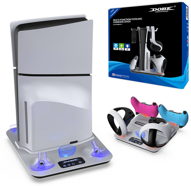 DOBE PS5 슬림/프로 호환 쿨링스탠드 TP5-3550 듀얼센스 충전 플스5 PS5프로 헤드셋 거치대, 1개, 화이트