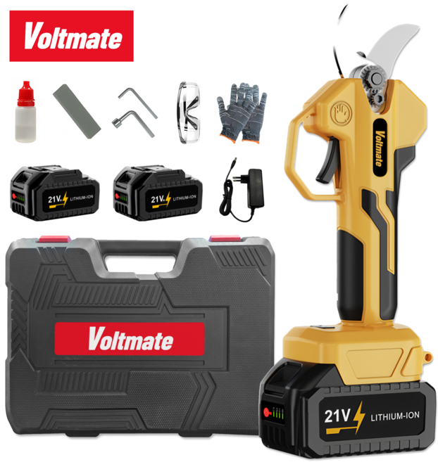 VoltMate 독일 21V BLDC 무선 충전식 가위 리튬배터리 전동 가위 다기능 전지가위 4.0ah 전력량 표시 4000mAh 배터리 2개 세트, 1세트
