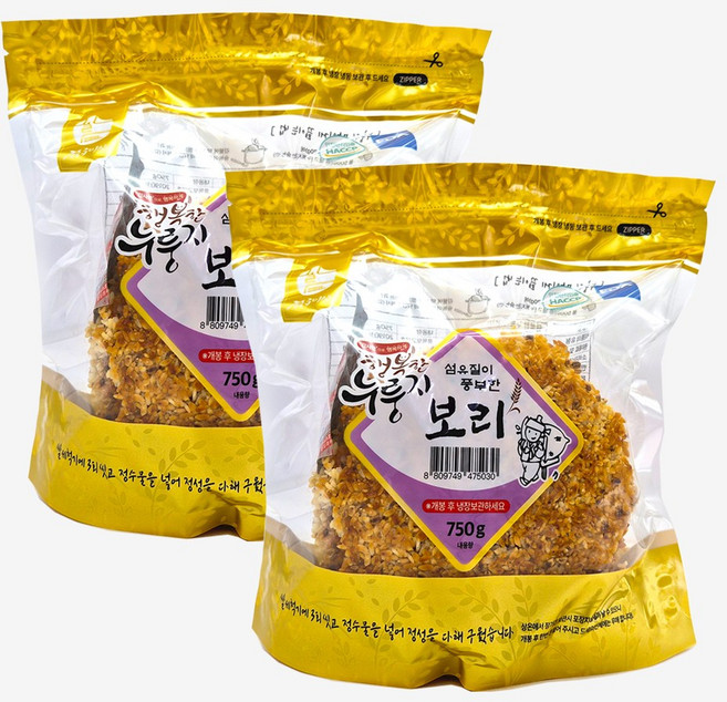 [황금이삭] 행복한 보리누룽지 750g 섬유질이 풍부한 끓여먹는 가마솥누룽지, 2개