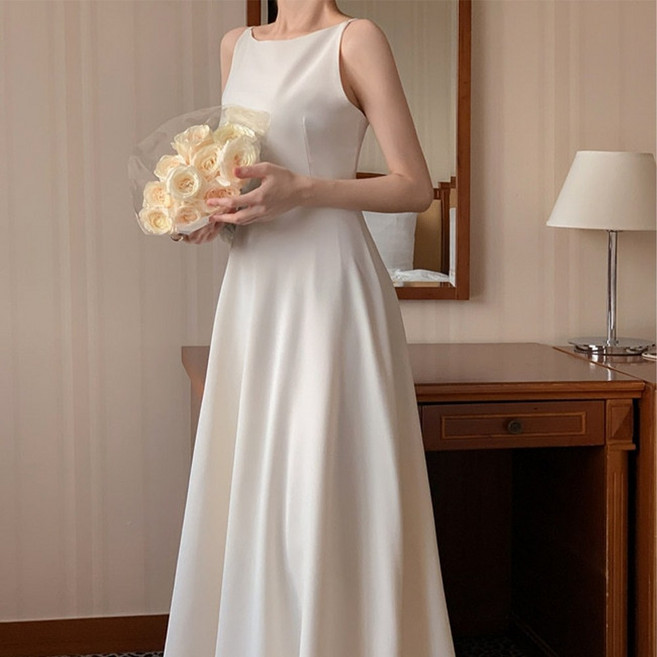 UPPERCUT 여성 새틴 끈나시 슬림 롱원피스 슬립 실크 원피스