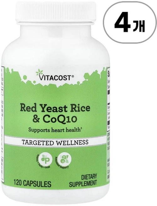 비타코스트 레드 이스트 라이스 & 코큐텐 Vitacost Red Yeast Rice & CoQ10 120정, 4개 - 쿠팡