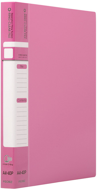 프로비즈 3공 O링 클리어파일 바인더화일 40매, 1개, 핑크