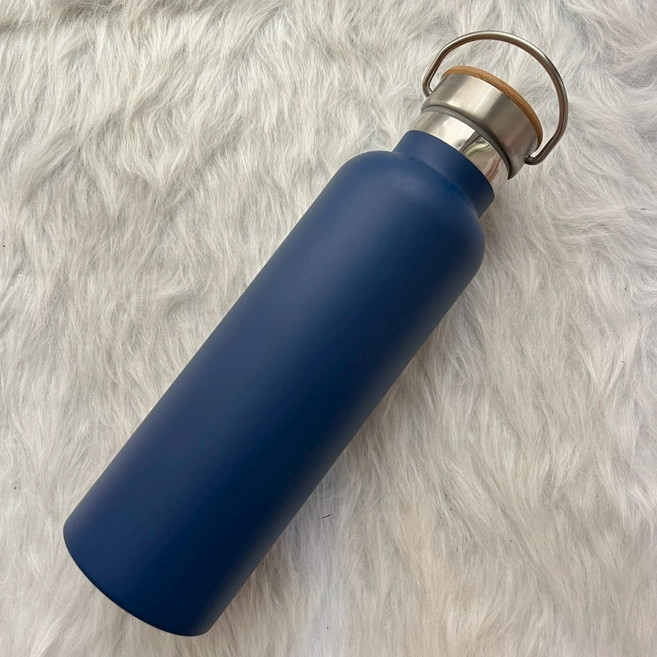 啞光保溫瓶 竹蓋提把, 藍色, 1個, 700L