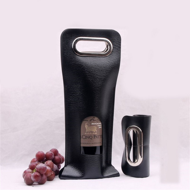 모던한 휴대용 와인케이스 선물 캠핑 여행용 와인 선물 포장 박스 가죽 와인백, 블랙, 1본입, 1개