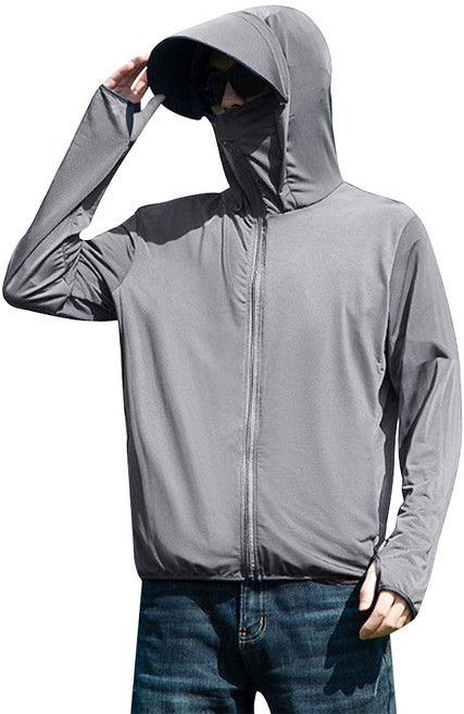 Modern Fashion 남녀공용 비치웨어 쿨링 자켓 커플룩 후드 집업 E10, L, 남-진그레이