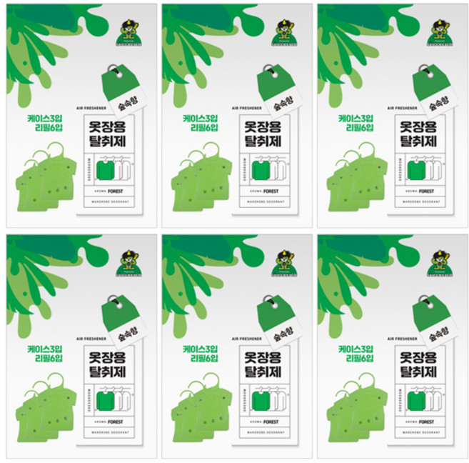 산도깨비 옷장용 탈취제 방향제 숲속향 케이스3p 리필6p 6팩, 1세트