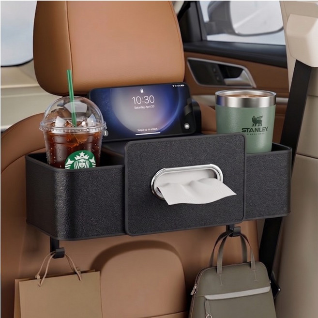 브레텐 차량 뒷좌석 올인원 헤드레스트 컵홀더, 블랙, 1개